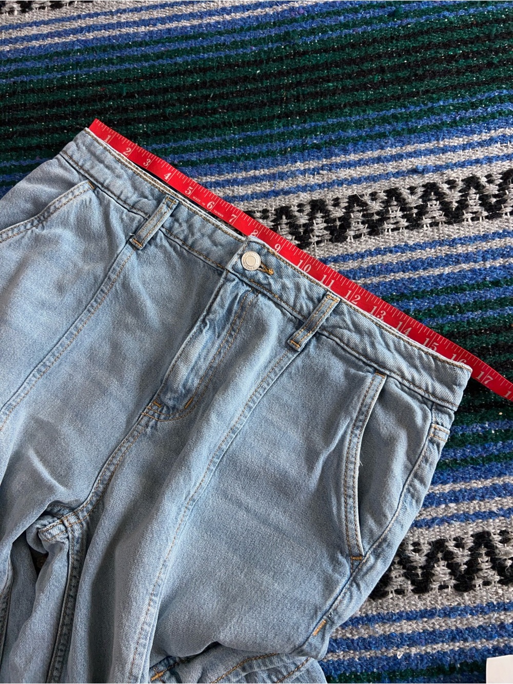 Time & Tru Light Wash Wide Leg Cargo Jeans Ankle Slit Skater Denim Pants Size 10 - Picture 8 of 9